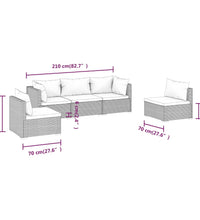 5-tlg. Garten-Lounge-Set mit Kissen Poly Rattan Grau