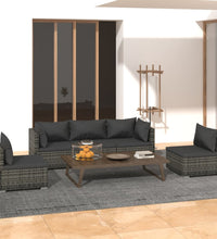 5-tlg. Garten-Lounge-Set mit Kissen Poly Rattan Grau