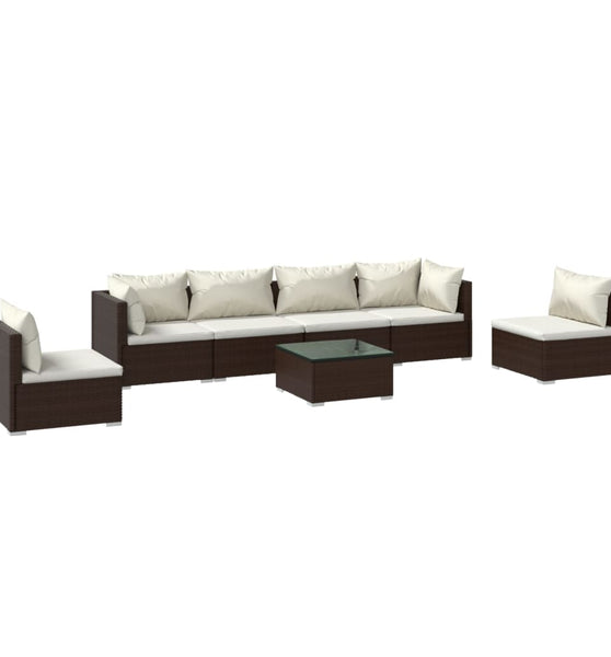 7-tlg. Garten-Lounge-Set mit Kissen Poly Rattan Braun