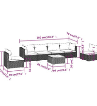 7-tlg. Garten-Lounge-Set mit Kissen Poly Rattan Braun