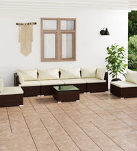 7-tlg. Garten-Lounge-Set mit Kissen Poly Rattan Braun