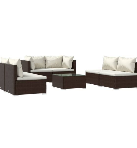 7-tlg. Garten-Lounge-Set mit Kissen Poly Rattan Braun