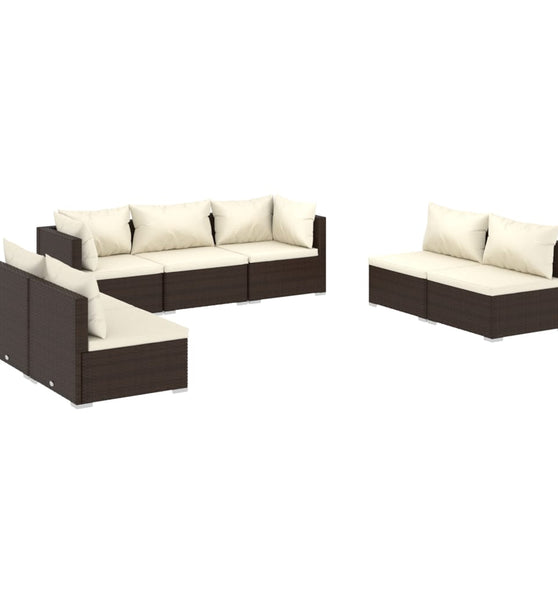 7-tlg. Garten-Lounge-Set mit Kissen Poly Rattan Braun