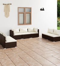 7-tlg. Garten-Lounge-Set mit Kissen Poly Rattan Braun