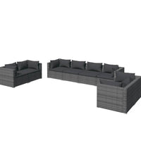 8-tlg. Garten-Lounge-Set mit Kissen Poly Rattan Grau