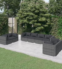 8-tlg. Garten-Lounge-Set mit Kissen Poly Rattan Grau