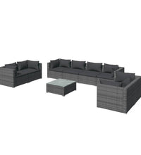 9-tlg. Garten-Lounge-Set mit Kissen Poly Rattan Grau