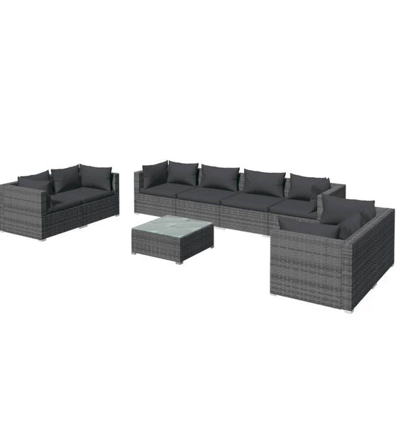 9-tlg. Garten-Lounge-Set mit Kissen Poly Rattan Grau