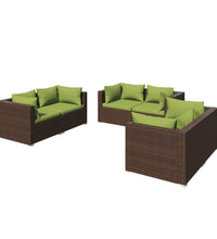 6-tlg. Garten-Lounge-Set mit Auflagen Poly Rattan Braun