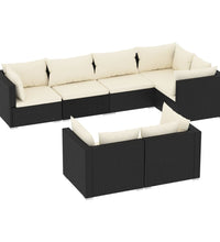 7-tlg. Garten-Lounge-Set mit Kissen Schwarz Poly Rattan