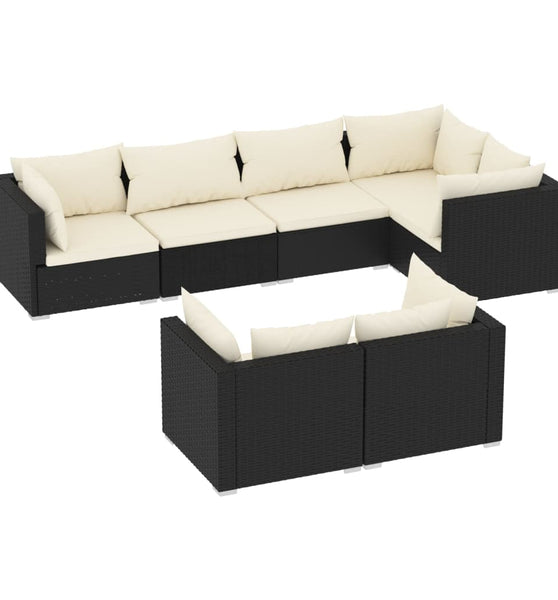 7-tlg. Garten-Lounge-Set mit Kissen Schwarz Poly Rattan