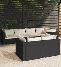 7-tlg. Garten-Lounge-Set mit Kissen Schwarz Poly Rattan