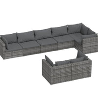 8-tlg. Garten-Lounge-Set mit Kissen Grau Poly Rattan