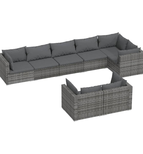 8-tlg. Garten-Lounge-Set mit Kissen Grau Poly Rattan