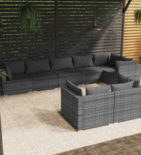 8-tlg. Garten-Lounge-Set mit Kissen Grau Poly Rattan