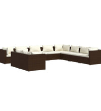 10-tlg. Garten-Lounge-Set mit Kissen Braun Poly Rattan