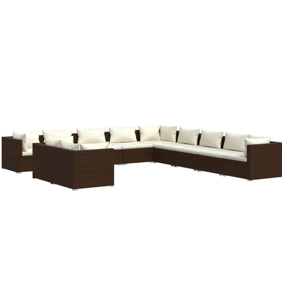 11-tlg. Garten-Lounge-Set mit Kissen Braun Poly Rattan