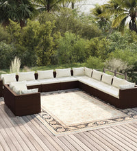 11-tlg. Garten-Lounge-Set mit Kissen Braun Poly Rattan