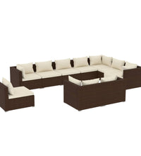 10-tlg. Garten-Lounge-Set mit Kissen Poly Rattan Braun