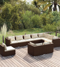 10-tlg. Garten-Lounge-Set mit Kissen Poly Rattan Braun