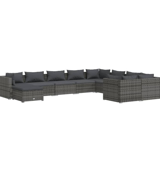 10-tlg. Garten-Lounge-Set mit Kissen Poly Rattan Grau