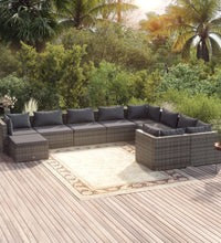 10-tlg. Garten-Lounge-Set mit Kissen Poly Rattan Grau