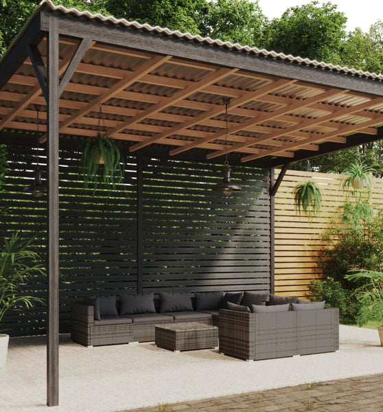 9-tlg. Garten-Lounge-Set mit Kissen Poly Rattan Grau