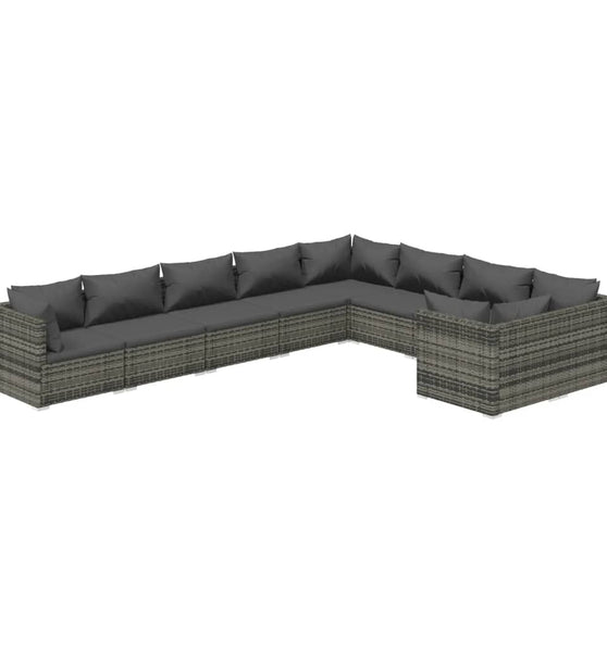 9-tlg. Garten-Lounge-Set mit Kissen Poly Rattan Grau