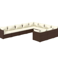 10-tlg. Garten-Lounge-Set mit Kissen Poly Rattan Braun