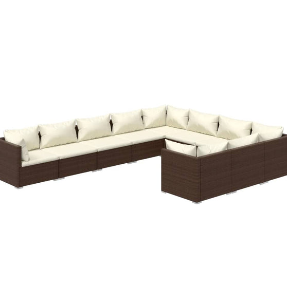 10-tlg. Garten-Lounge-Set mit Kissen Poly Rattan Braun