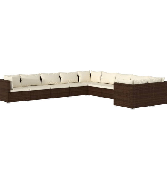 10-tlg. Garten-Lounge-Set mit Kissen Poly Rattan Braun