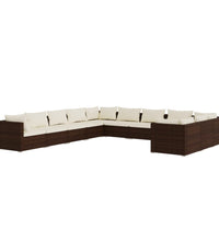 11-tlg. Garten-Lounge-Set mit Kissen Poly Rattan Braun