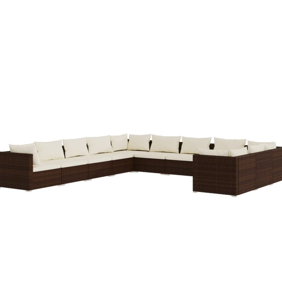 11-tlg. Garten-Lounge-Set mit Kissen Poly Rattan Braun