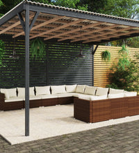 11-tlg. Garten-Lounge-Set mit Kissen Poly Rattan Braun