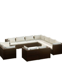 11-tlg. Garten-Lounge-Set mit Kissen Braun Poly Rattan