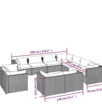 11-tlg. Garten-Lounge-Set mit Kissen Braun Poly Rattan