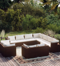 11-tlg. Garten-Lounge-Set mit Kissen Braun Poly Rattan
