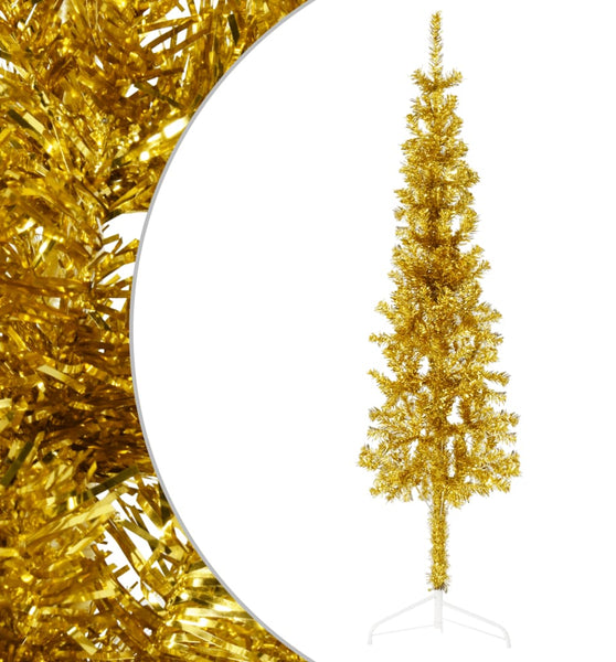 Künstlicher Halb-Weihnachtsbaum mit Ständer Schlank Gold 120 cm