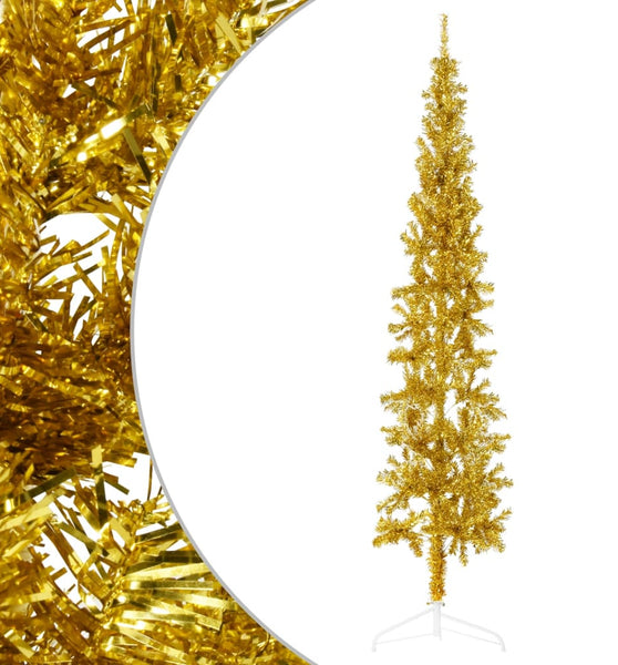 Künstlicher Halb-Weihnachtsbaum mit Ständer Schlank Gold 240 cm