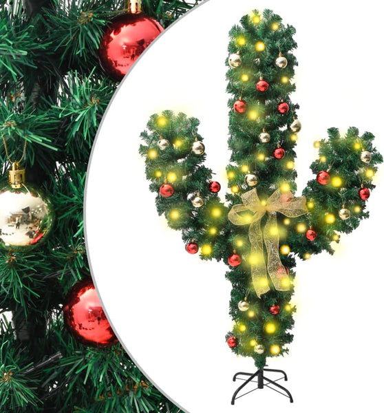 Weihnachtsdeko Kaktus mit Ständer und LED Grün 180 cm PVC