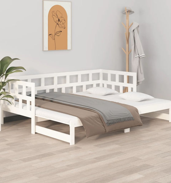 Tagesbett Ausziehbar Weiß Massivholz Kiefer 2x(90x200) cm