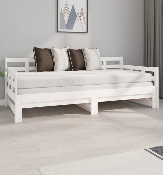 Tagesbett Ausziehbar Weiß Massivholz Kiefer 2x(90x190) cm