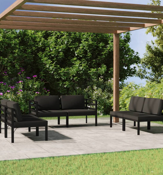 6-tlg. Garten-Lounge-Set mit Kissen Aluminium Anthrazit