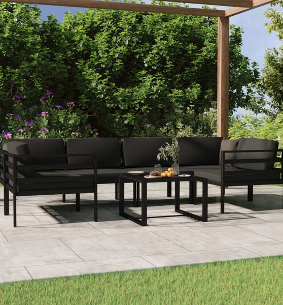 7-tlg. Garten-Lounge-Set mit Kissen Aluminium Anthrazit