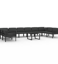 11-tlg. Garten-Lounge-Set mit Kissen Aluminium Anthrazit