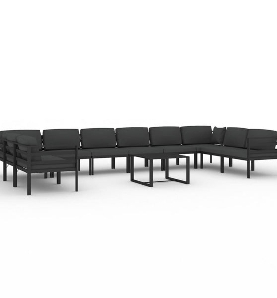 11-tlg. Garten-Lounge-Set mit Kissen Aluminium Anthrazit