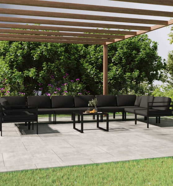 11-tlg. Garten-Lounge-Set mit Kissen Aluminium Anthrazit