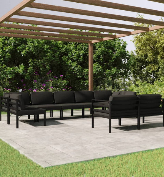 9-tlg. Garten-Lounge-Set mit Kissen Aluminium Anthrazit