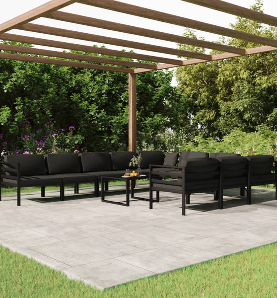 11-tlg. Garten-Lounge-Set mit Kissen Aluminium Anthrazit