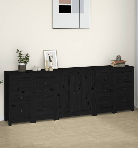 Sideboard Schwarz 230x35x80 cm Massivholz Kiefer